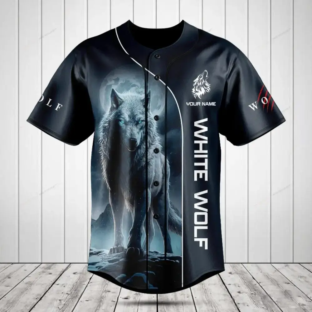 Custom White Wolf Baseball Jersey - Personalized Cool Blue Design For Men/Women Image