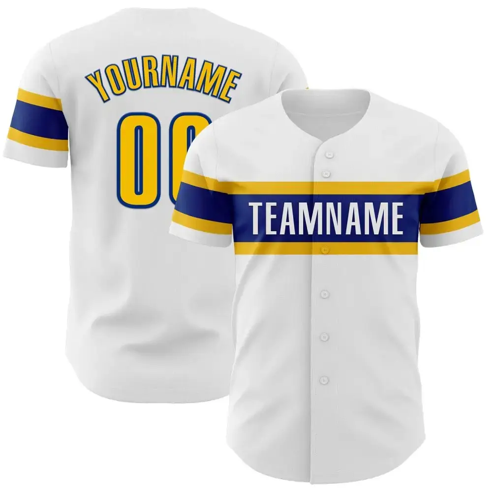 Custom White Yellow-Royal Authentic Baseball Jersey Image
