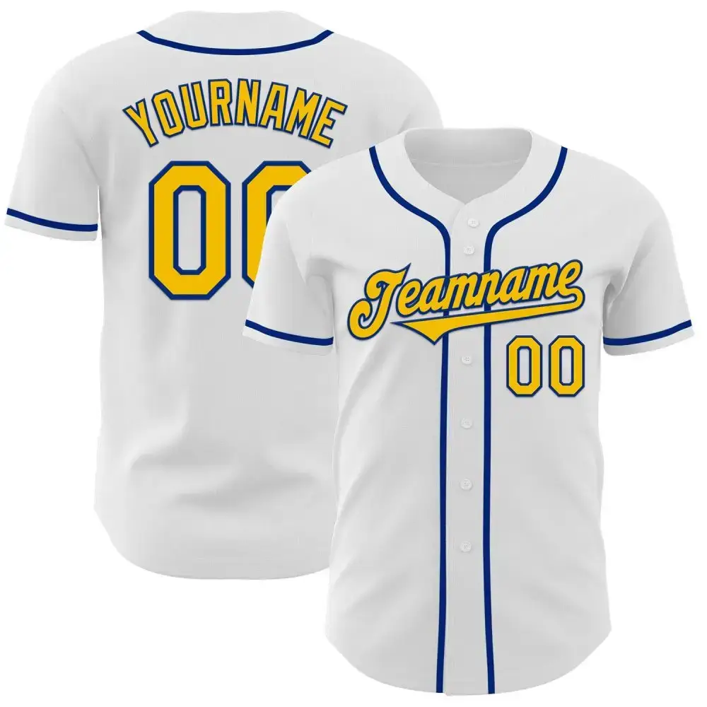 Custom White Yellow-Royal Authentic Baseball Jersey Image