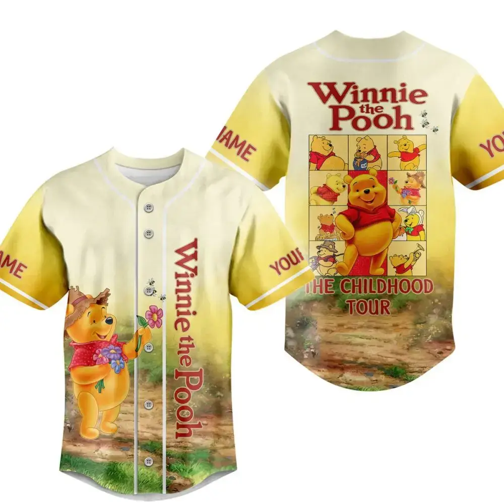 Custom Winnie The Pooh Baseball Jersey – Personalized Childhood Tour Design Image