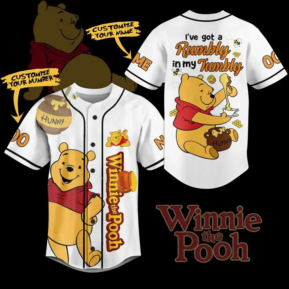 Custom Winnie The Pooh Baseball Jersey – Personalized Name & Number Gift Image