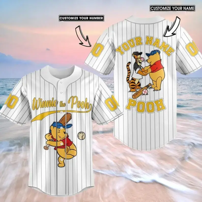Custom Winnie The Pooh Baseball Jersey - Add Your Name & Number - Perfect Gift! Image