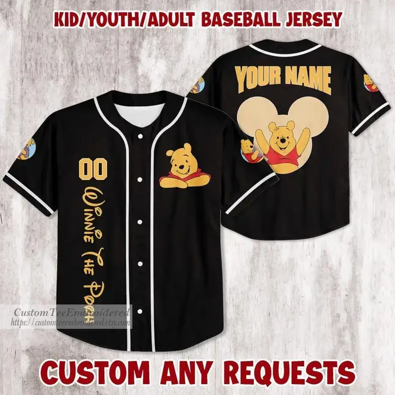 Custom Winnie The Pooh Baseball Jersey For Kids/Adults - Personalized Gift Image
