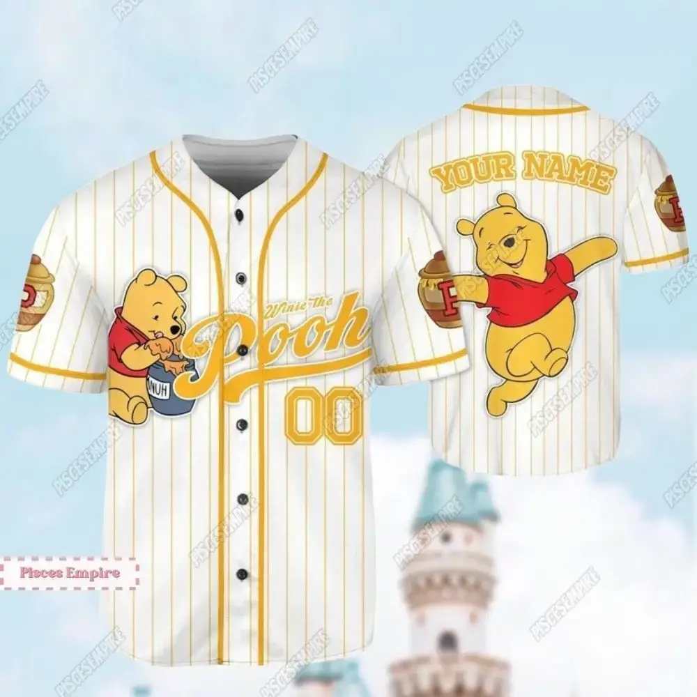 Custom Winnie The Pooh Baseball Jersey - Personalized Name & Number - Cute Kids Gift Image