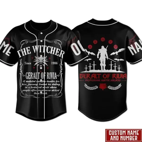 Custom Witcher Geralt Of Rivia Baseball Jersey - Personalized Name & Number, Unique Gift Image