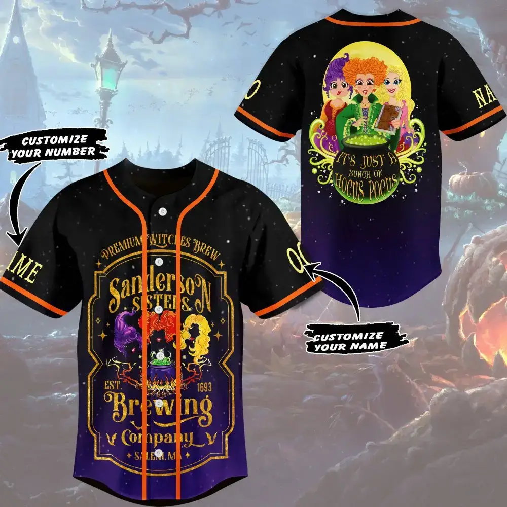 Custom Witchy Baseball Jersey – Personalized Halloween Magic Apparel Image