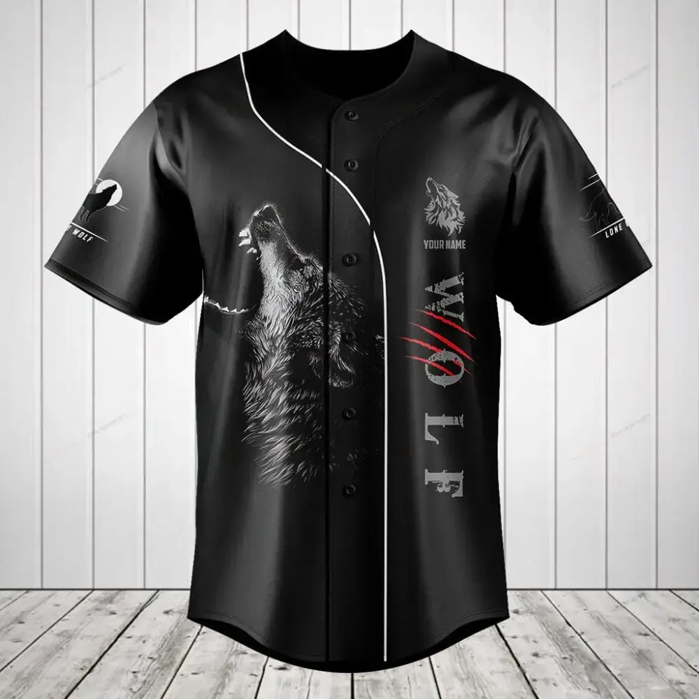 Custom Wolf Graphic Baseball Jersey – Personalized Name & Fierce Design – Unleash Your Wild Style! Image