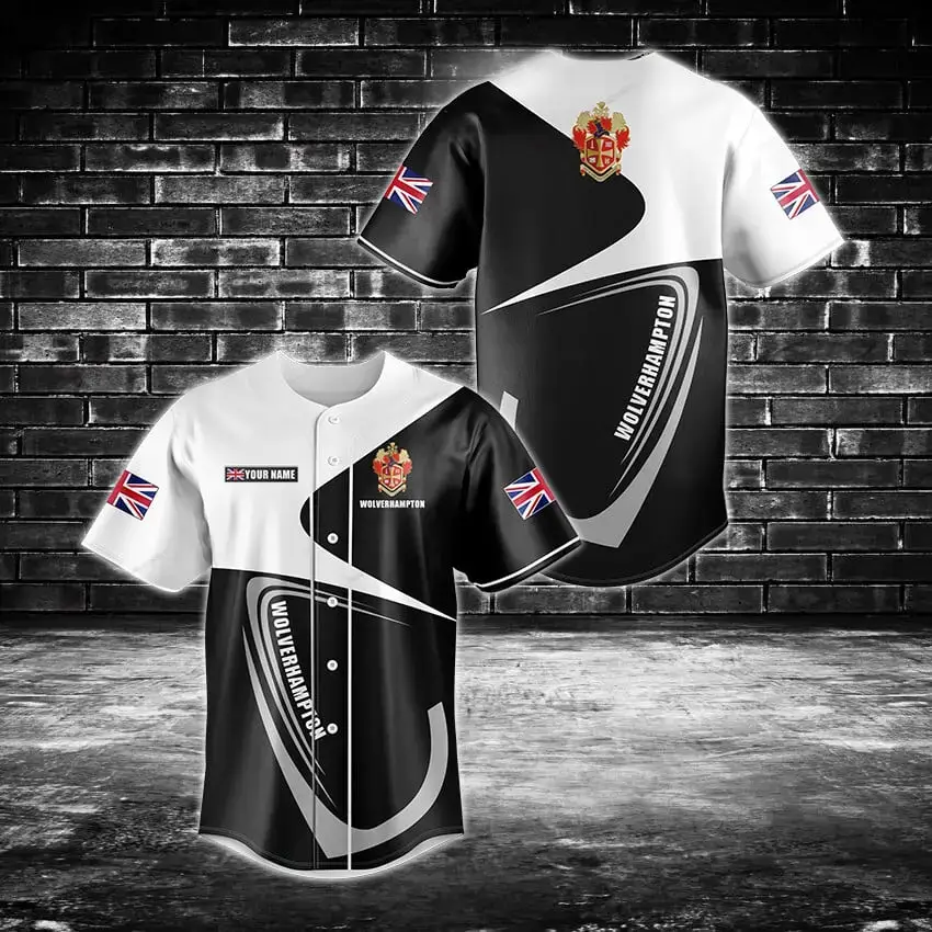 Custom Wolverhampton Baseball Jersey - Personalized Uk Flag Design, Stylish & Comfortable Image