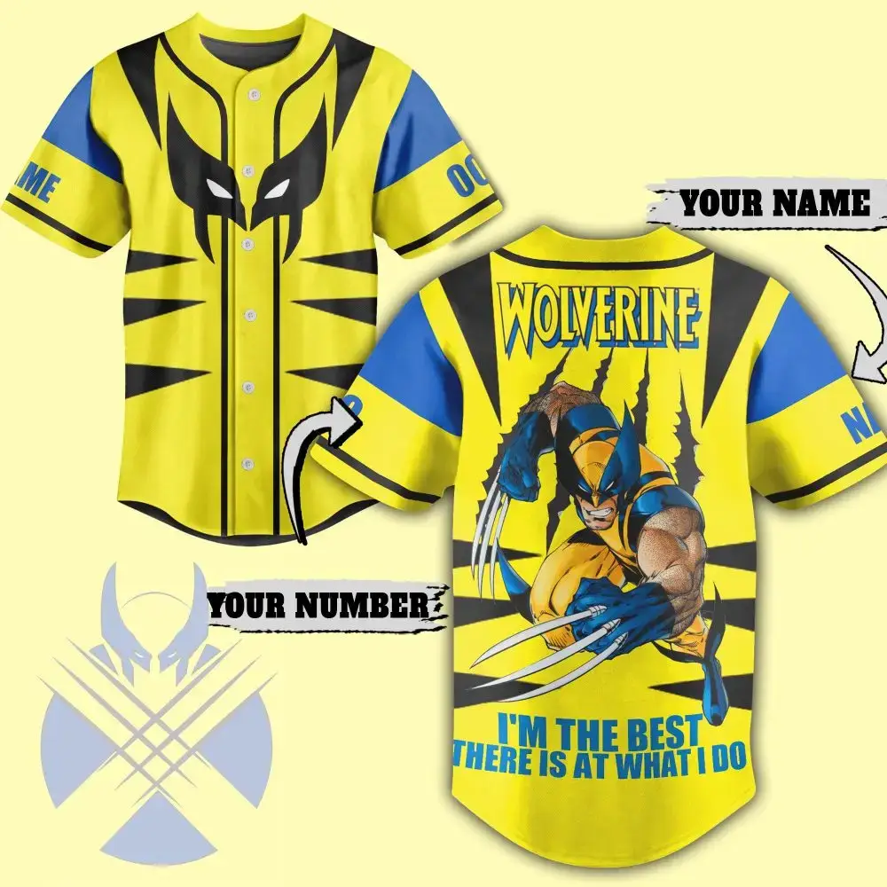 Custom Wolverine Baseball Jersey – Personalized Name & Number, Vibrant Yellow Design Image