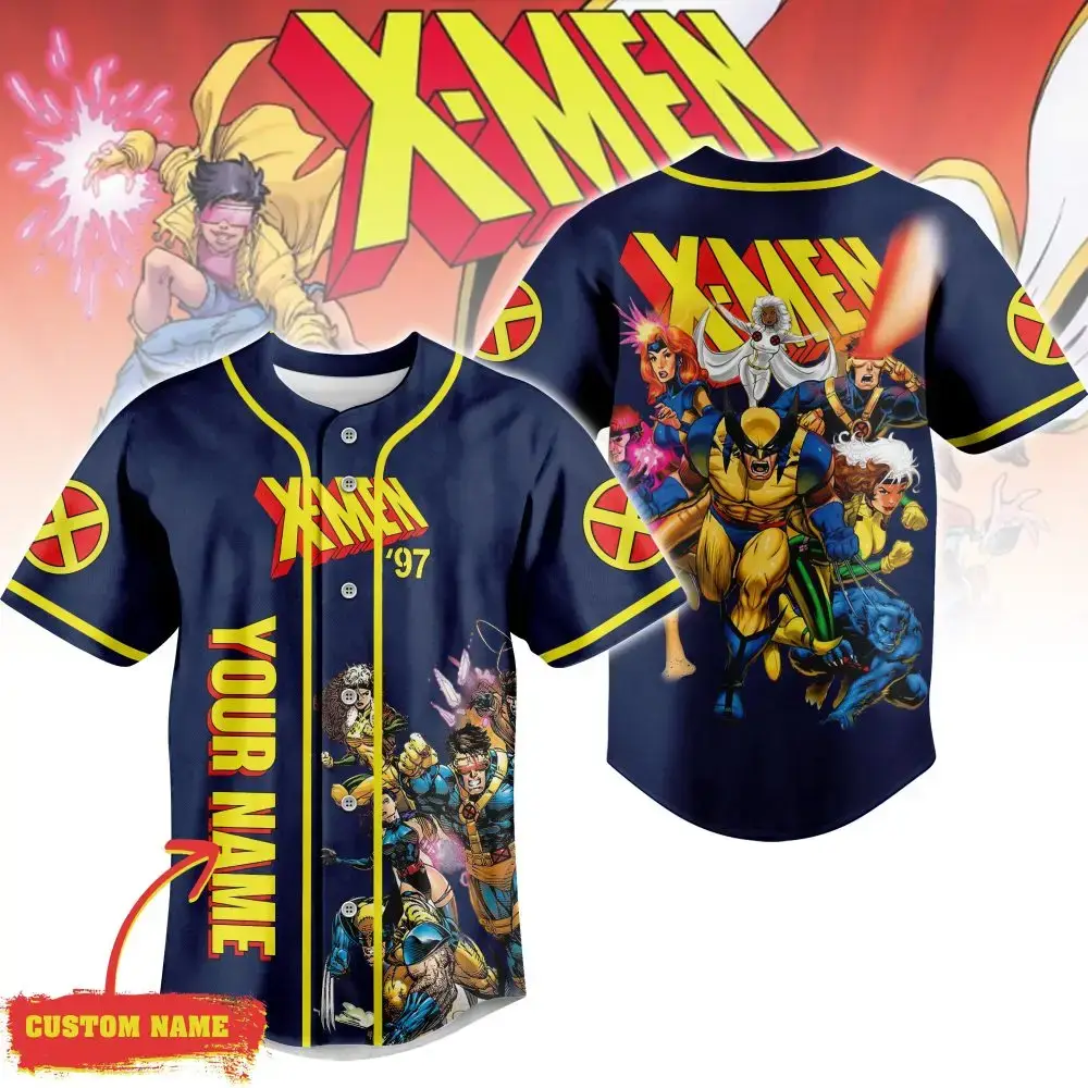 Custom X-Men '97 Baseball Jersey – Personalized Name, Vibrant Comic Design Image