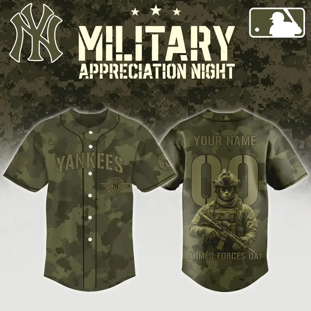 Custom Yankees Military Appreciation Jersey - Personalized Camo Design For Armed Forces Day Image