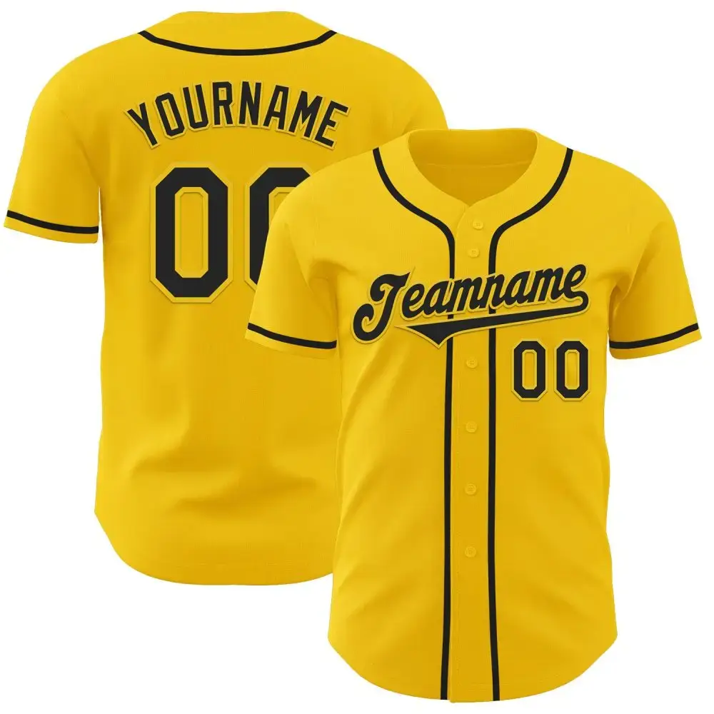 Custom Yellow Black Authentic Baseball Jersey Image