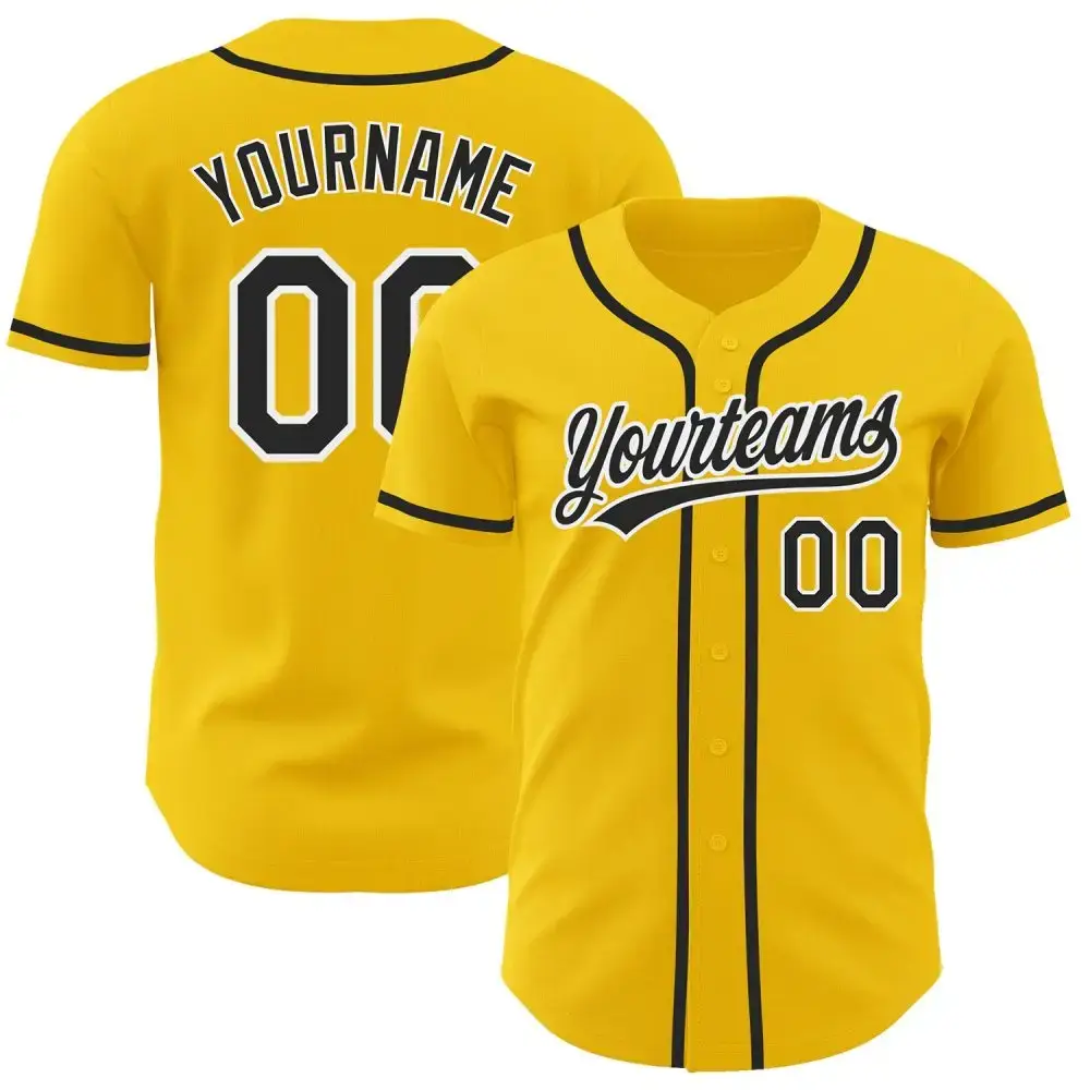 Custom Yellow Black-White Authentic Baseball Jersey Image