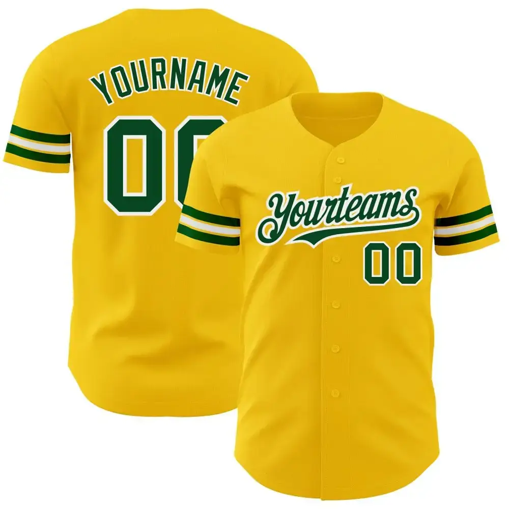 Custom Yellow Green-White Authentic Baseball Jersey Image