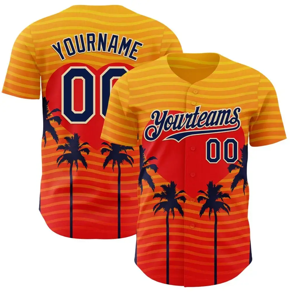 Custom Yellow Navy Orange-Cream Valentine'S Day Gradient Coconut Trees Authentic Baseball Jersey Image