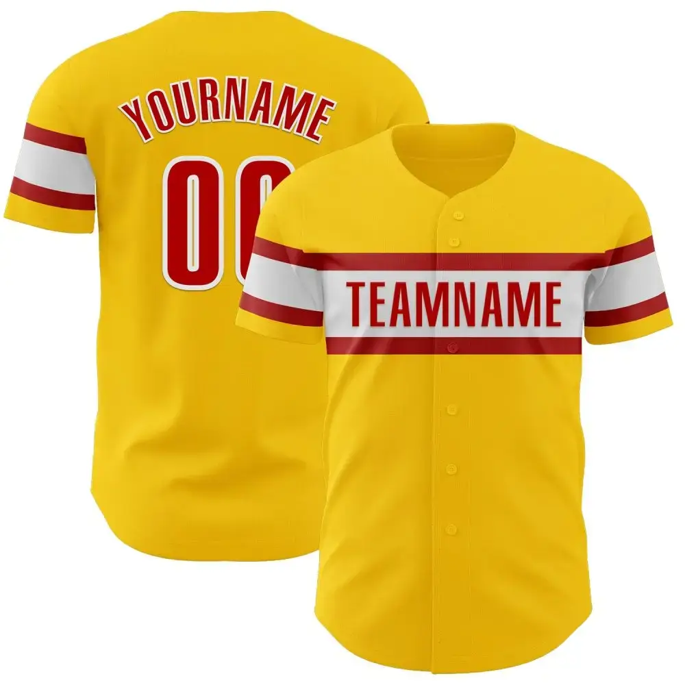 Custom Yellow Red-White Authentic Baseball Jersey Image