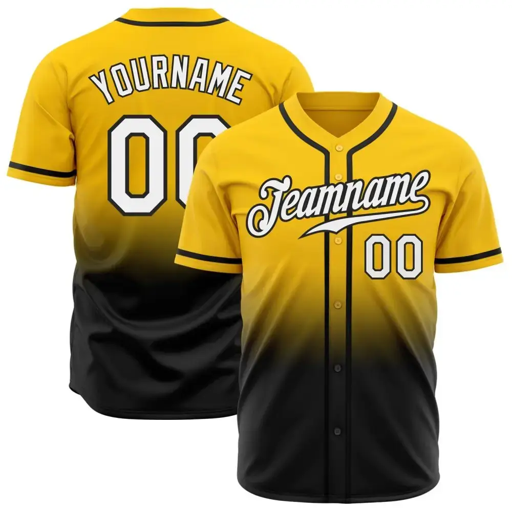 Custom Yellow White-Black Authentic Fade Fashion Baseball Jersey Image