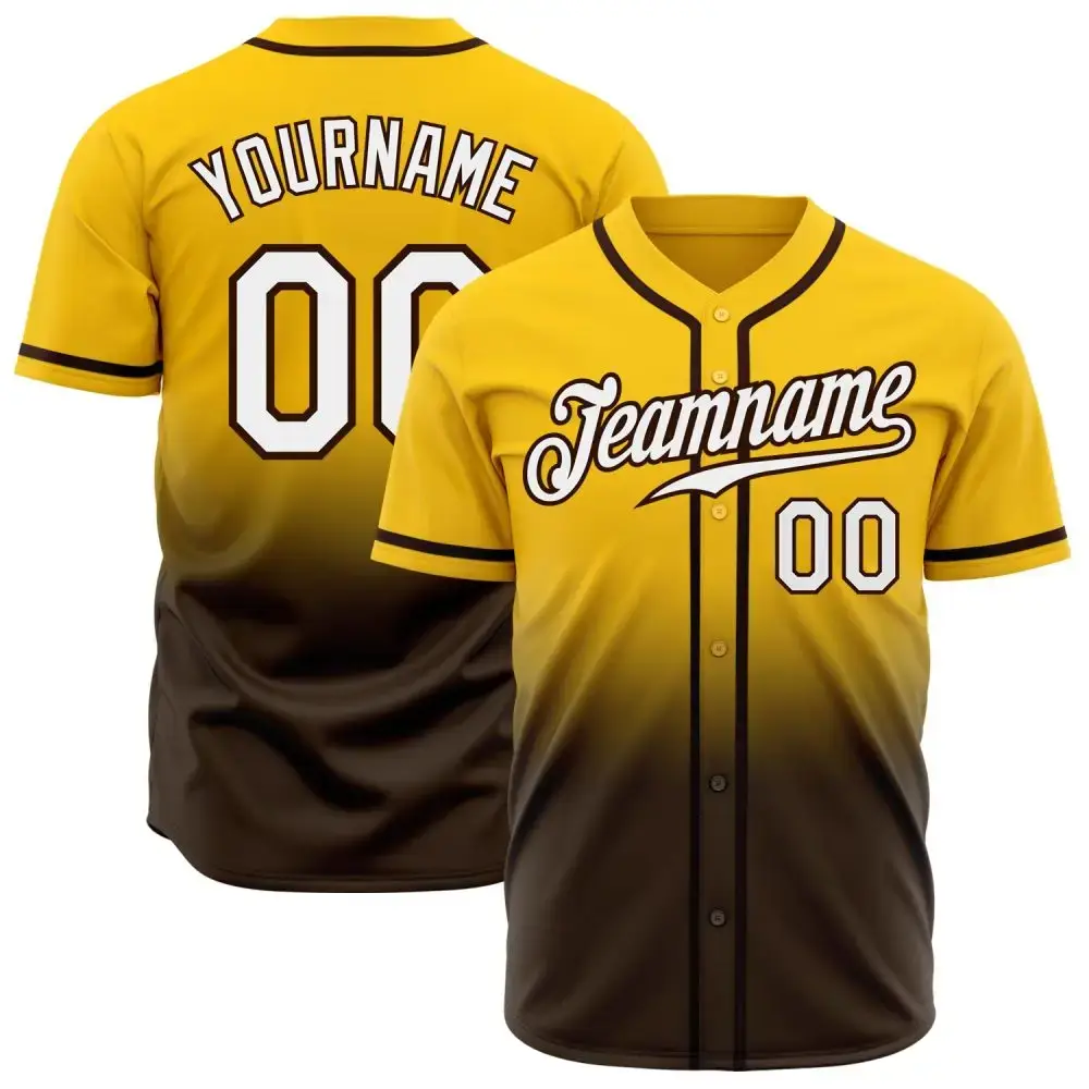 Custom Yellow White-Brown Authentic Fade Fashion Baseball Jersey Image