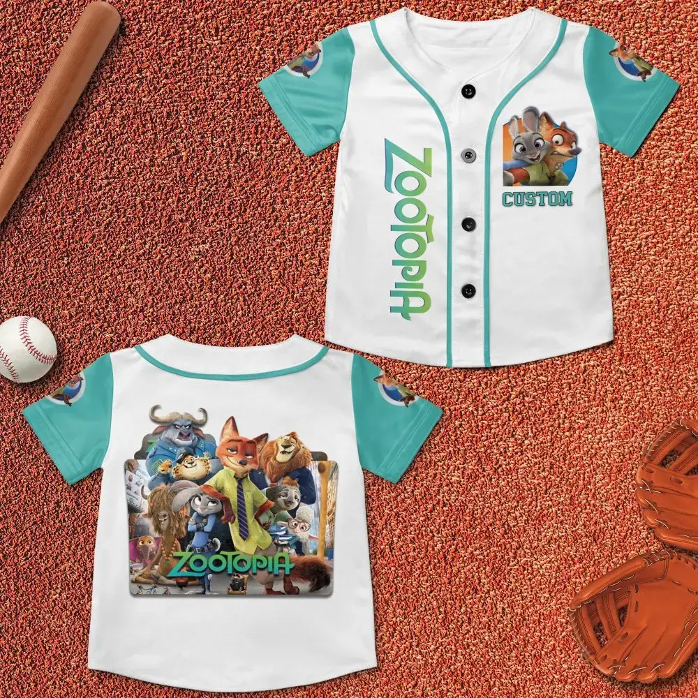 Custom Zootopia Kids' Baseball Jersey - Fun & Vibrant Animal Design - Perfect For Little Fans! Image