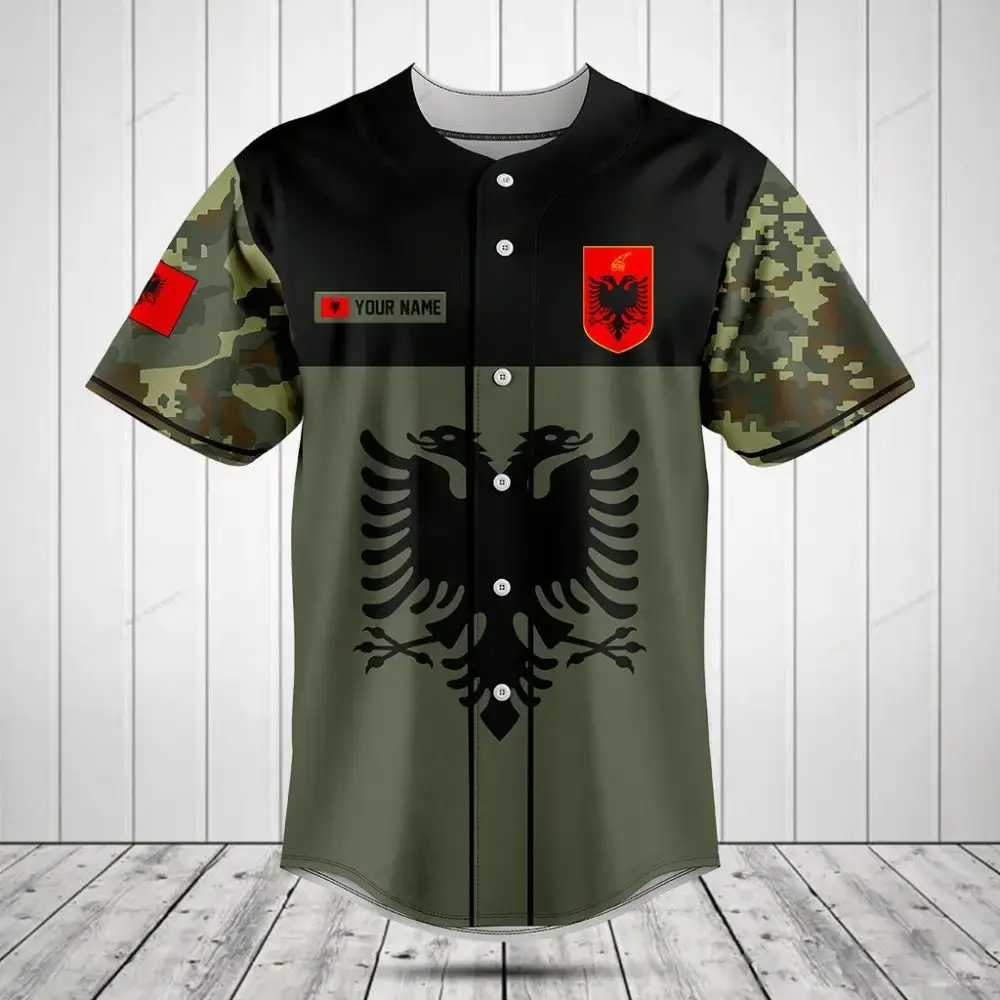 Customizable Albanian Eagle Baseball Jersey - Camo Design, Personalized Name, High-Quality Sportswear Image