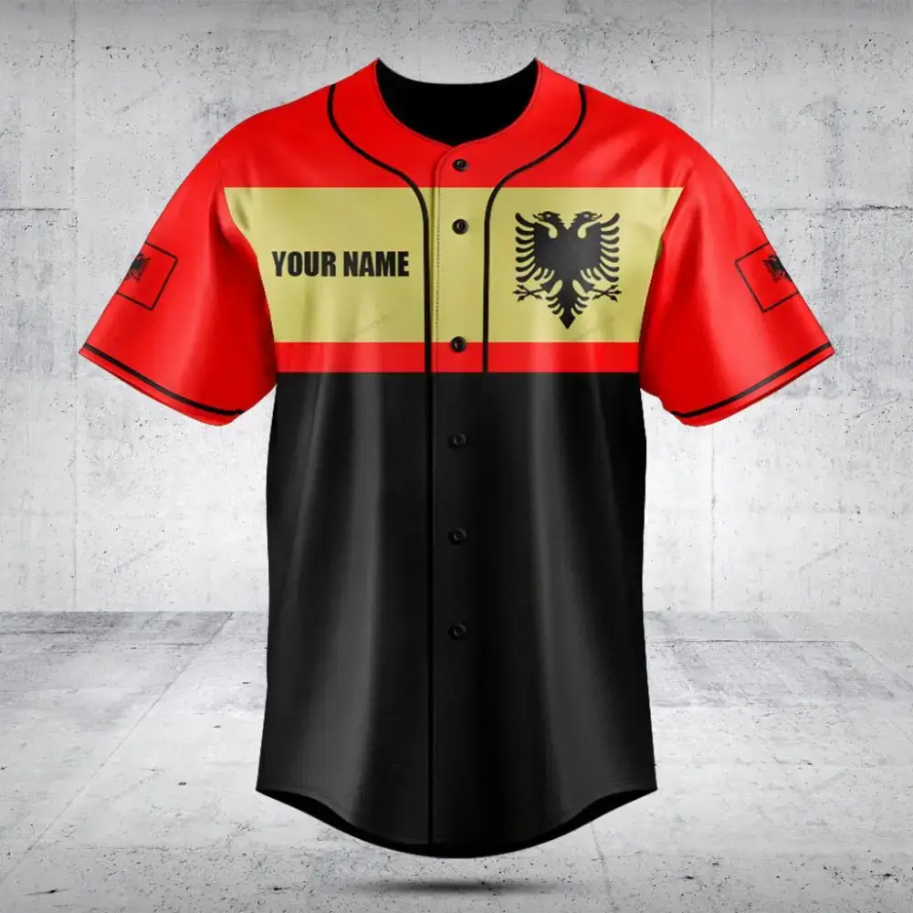 Customizable Albanian Flag Baseball Jersey – Personalized Name & Number Image