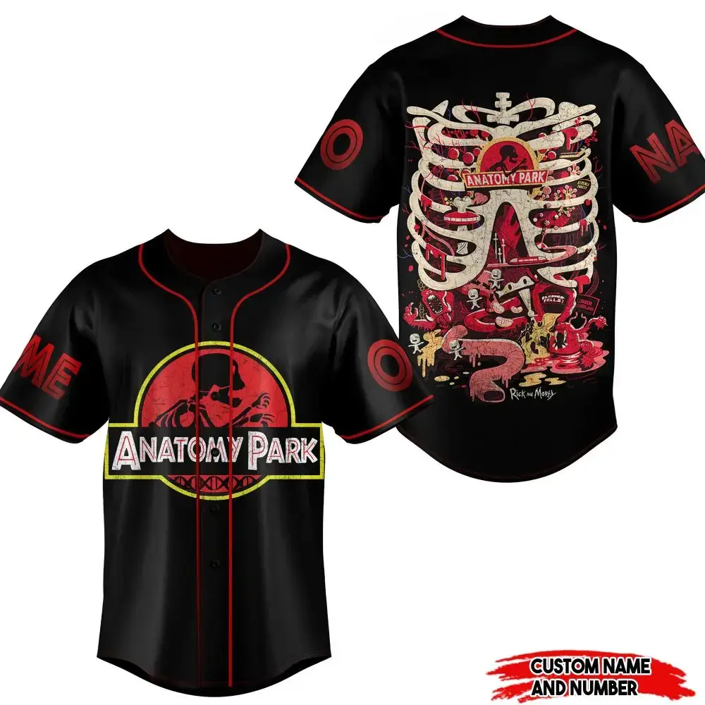 Customizable Anatomy Park Baseball Jersey – Unique Skeleton Design For Fans Image