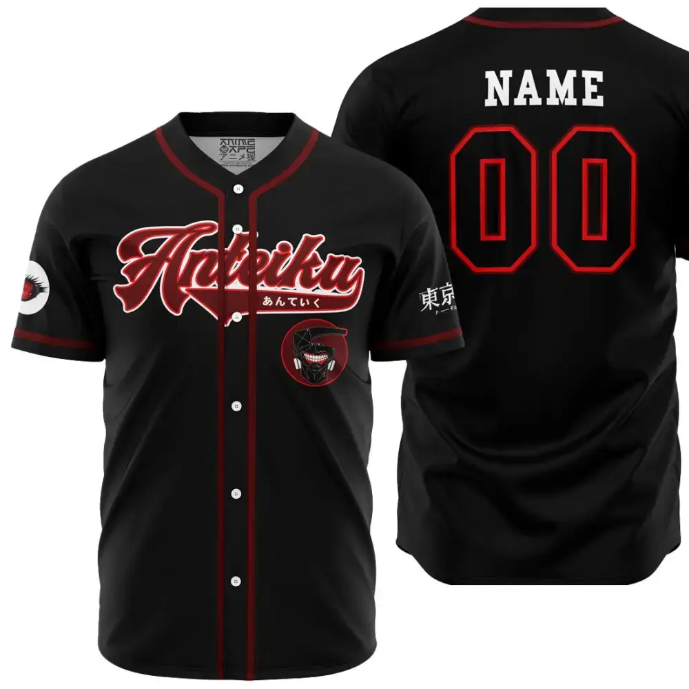 Customizable Anime-Inspired Baseball Jersey - Black & Red Stylish Design, Perfect For Fans! Image