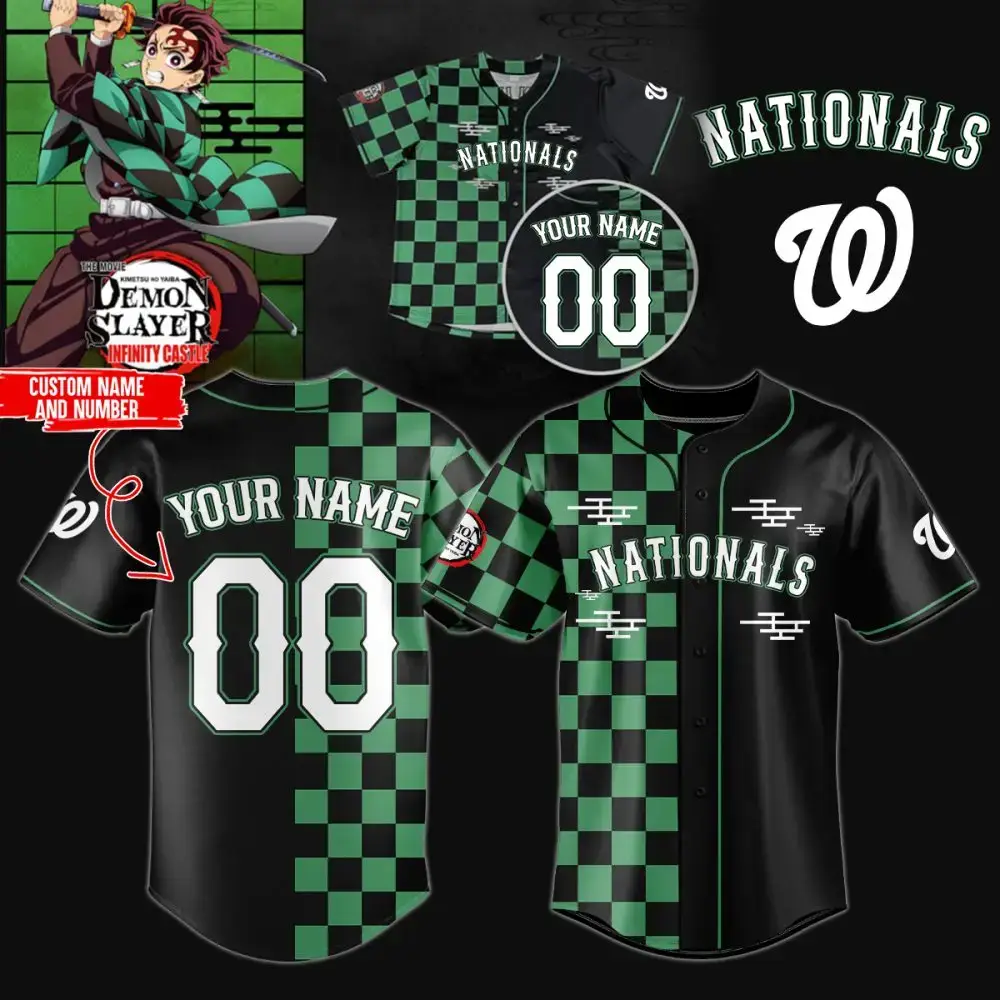 Customizable Anime-Inspired Baseball Jersey - Nationals Theme, Add Your Name & Number! Image