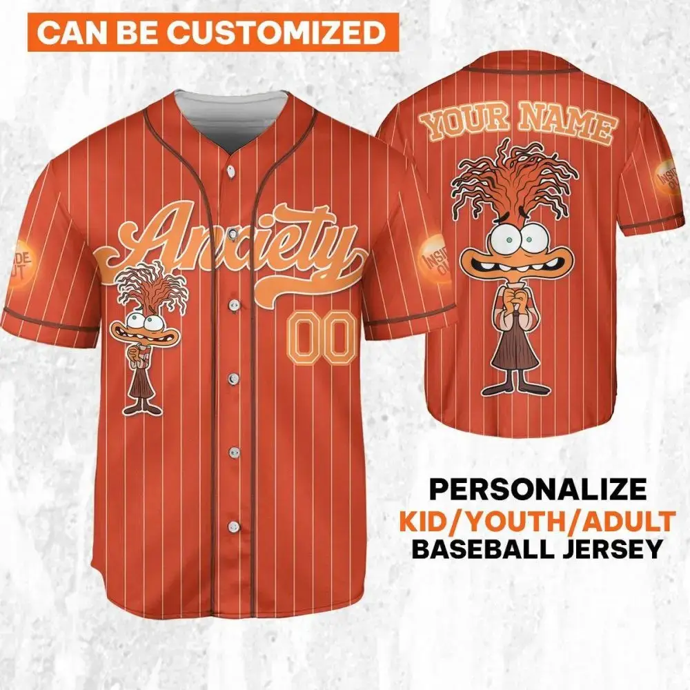 Customizable Anxiety Baseball Jersey - Add Your Name! Kids/Youth/Adult Sizes Available Image