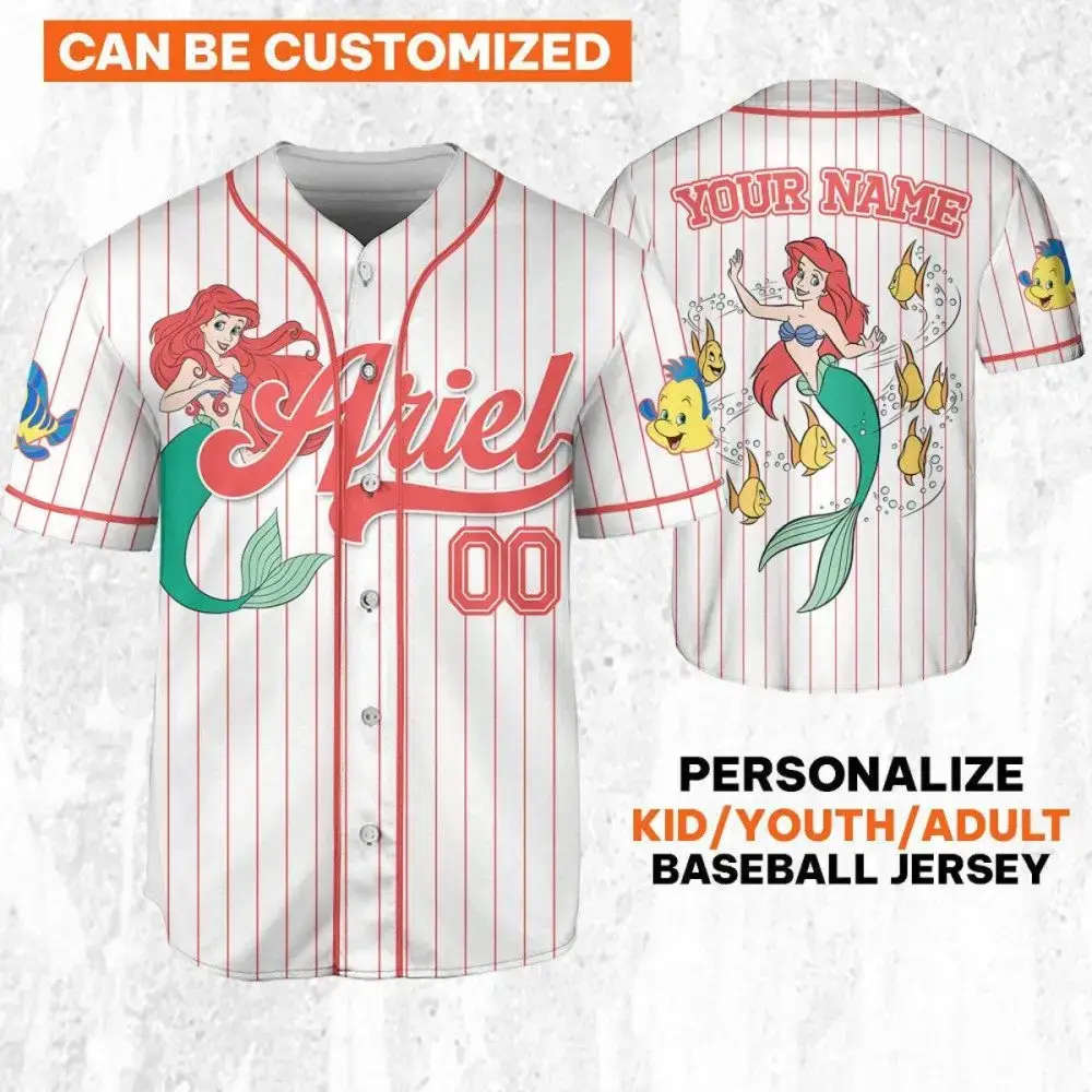 Customizable Ariel Baseball Jersey - Personalized For Kids, Youth, Adults - Unique Gift Idea! Image