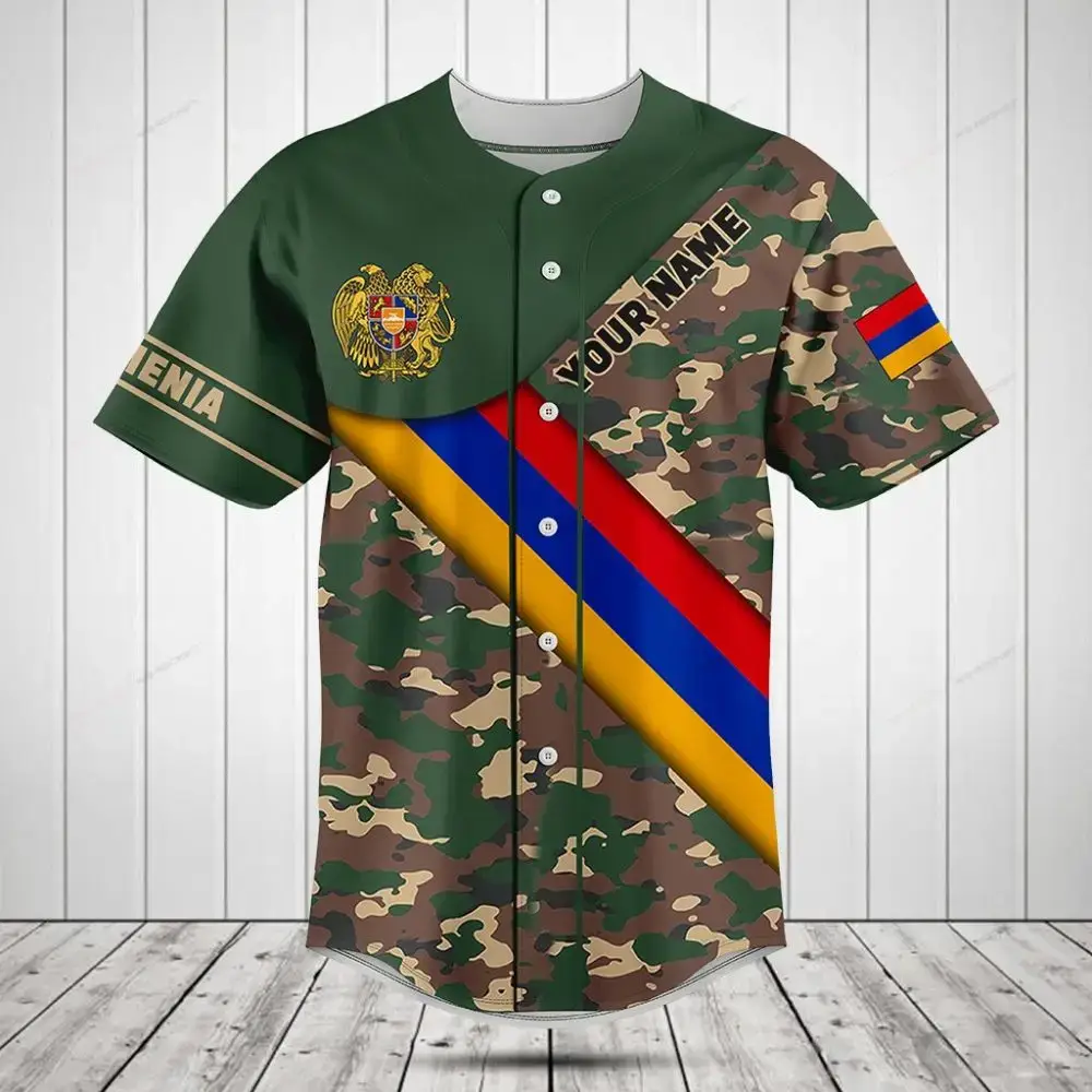 Customizable Armenia Camo Baseball Jersey – Personalized Name & Flag Design Image