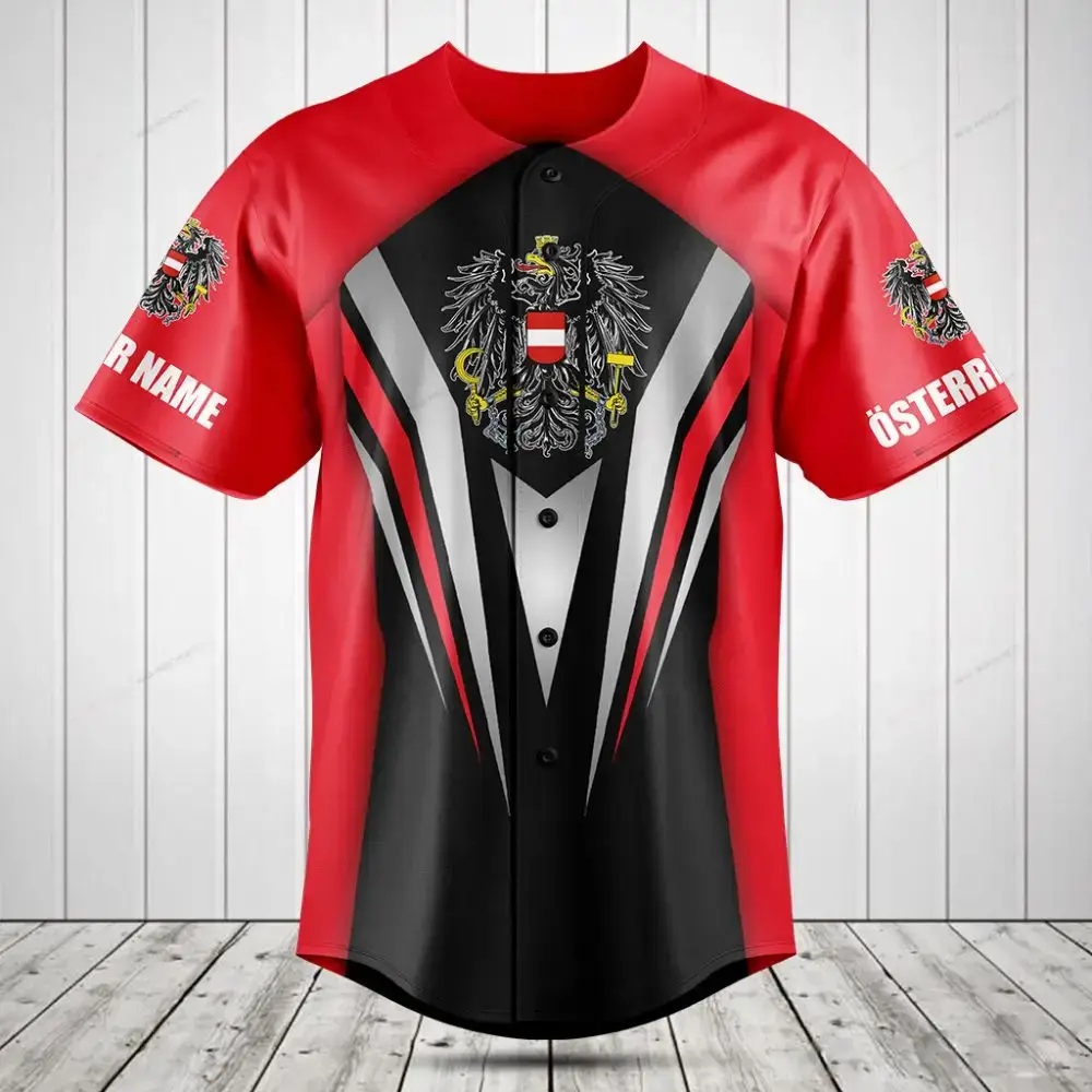 Customizable Austria Flag Baseball Jersey – Stylish Red/Black Design, Perfect For Fans & Teams Image