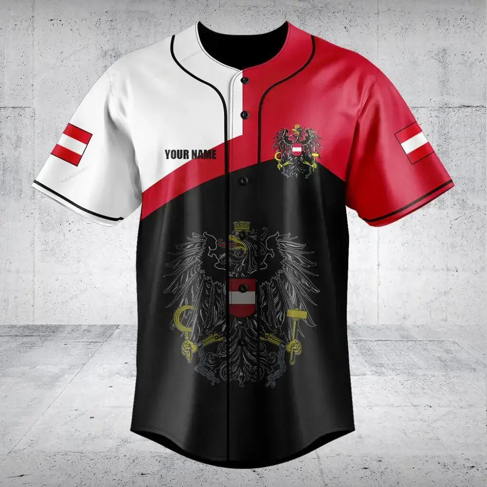 Customizable Austria Flag Baseball Jersey – Unique Eagle Design , Personalized Sportswear Image