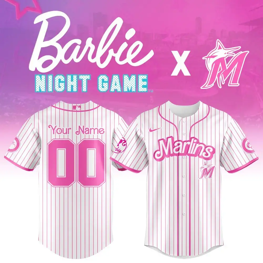 Customizable Barbie Night Game Jersey - Pink Marlins Edition For Fans Image
