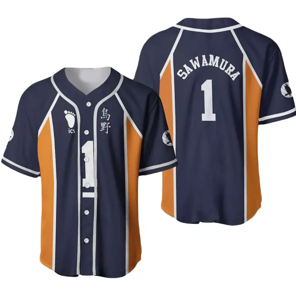 Customizable Baseball Jersey - Navy & Orange Sawamura #1 - High Quality Sportswear Image