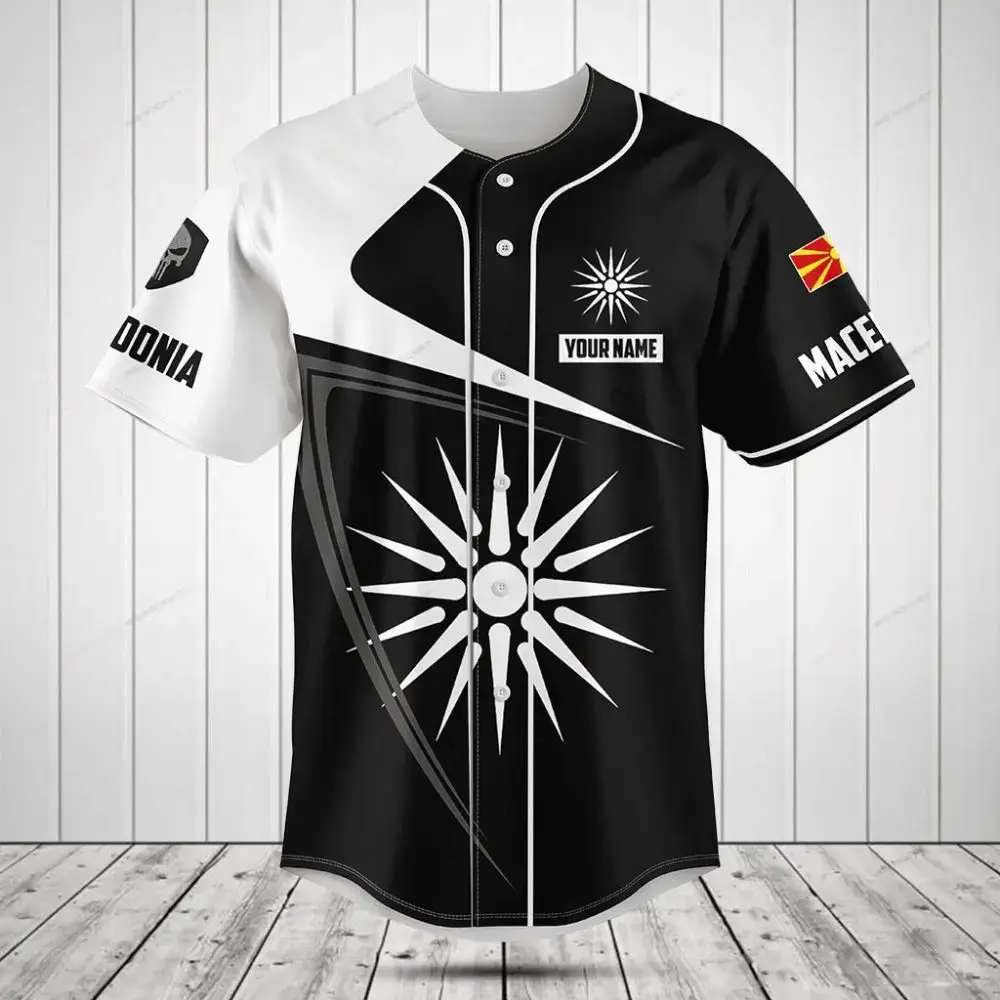 Customizable Black & White Macedonia Baseball Jersey – Personalized Athletic Wear Image