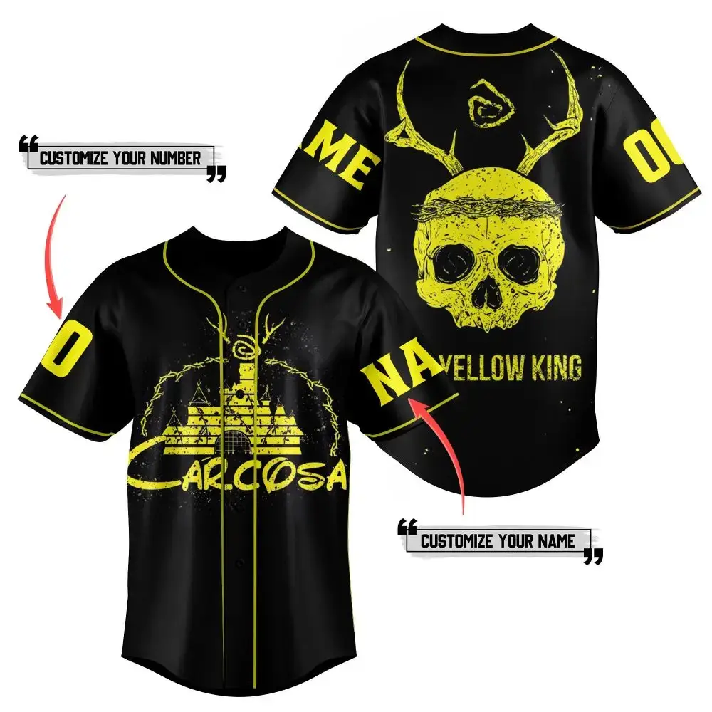 Customizable Black & Yellow Skull Baseball Jersey - Add Your Name & Number Today! Image