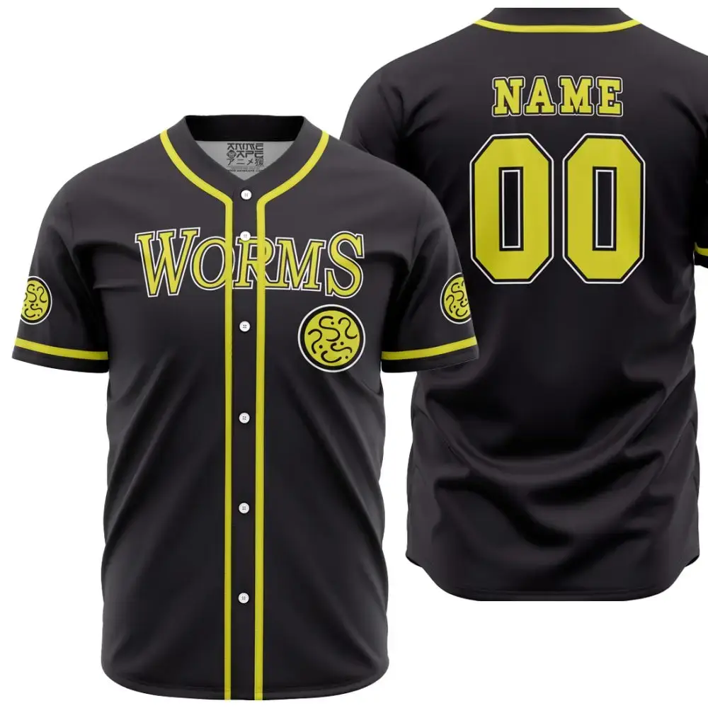 Customizable Black Baseball Jersey - Bold Worms Design & Your Name - Perfect Gift! Image