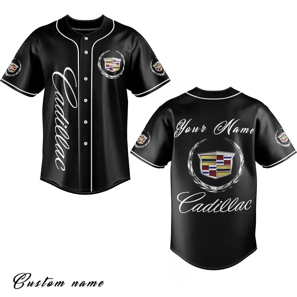 Customizable Black Cadillac Baseball Jersey - Personalized Name & Logo Image