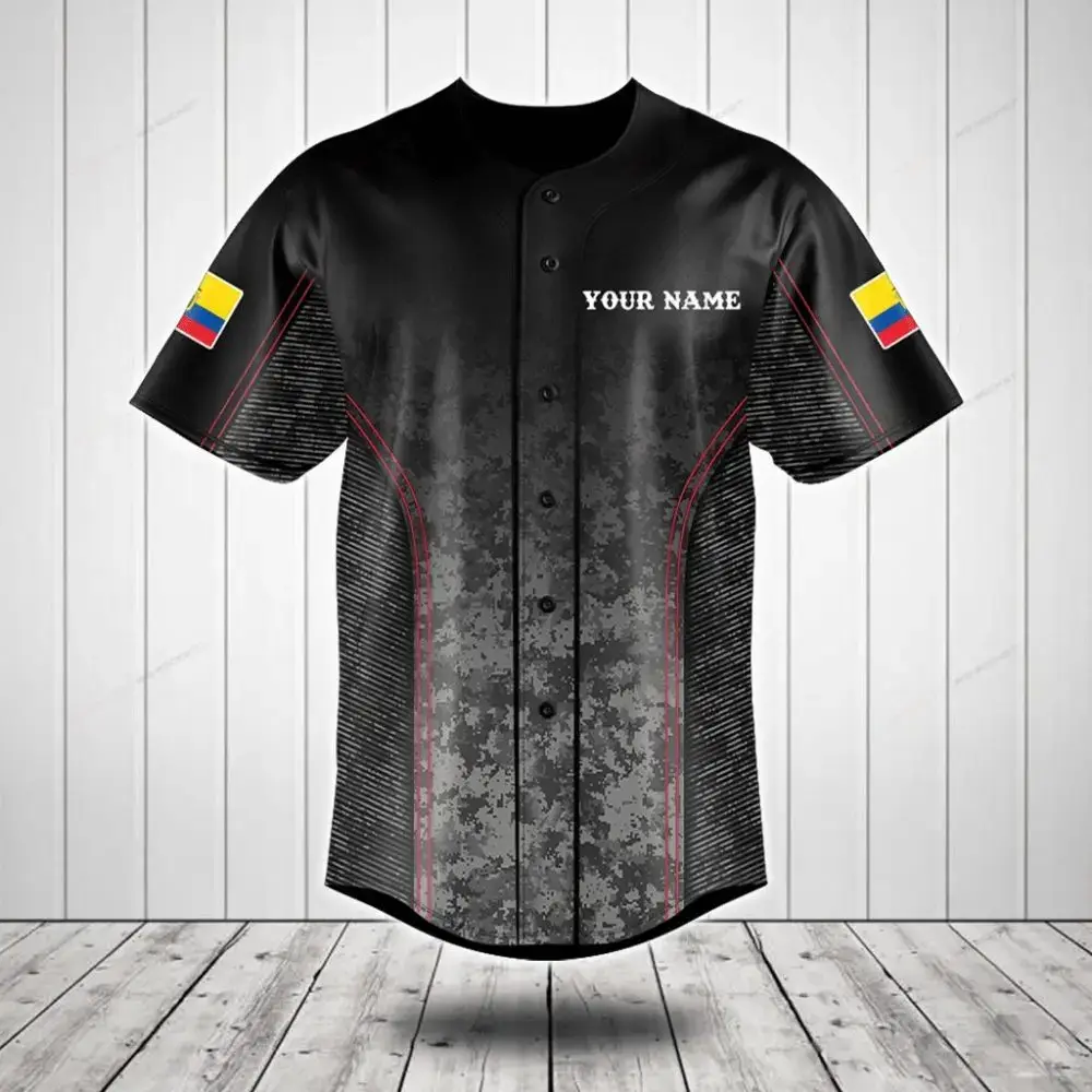 Customizable Black Camo Baseball Jersey With Flag & Name - Perfect Team Apparel Image