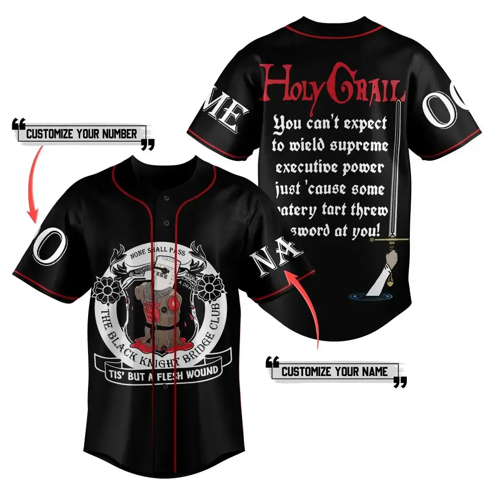 Customizable Black Knight Baseball Jersey – Add Your Name & Number – Fun Medieval Design! Image