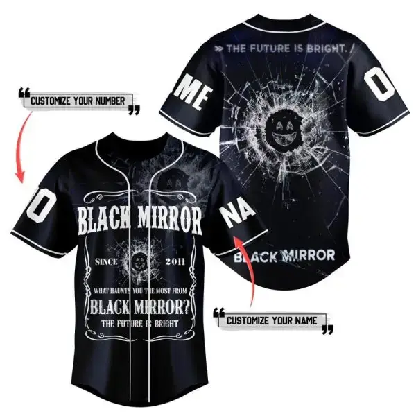 Customizable Black Mirror Baseball Jersey – Personalize Name & Number, Unique Gift! Image