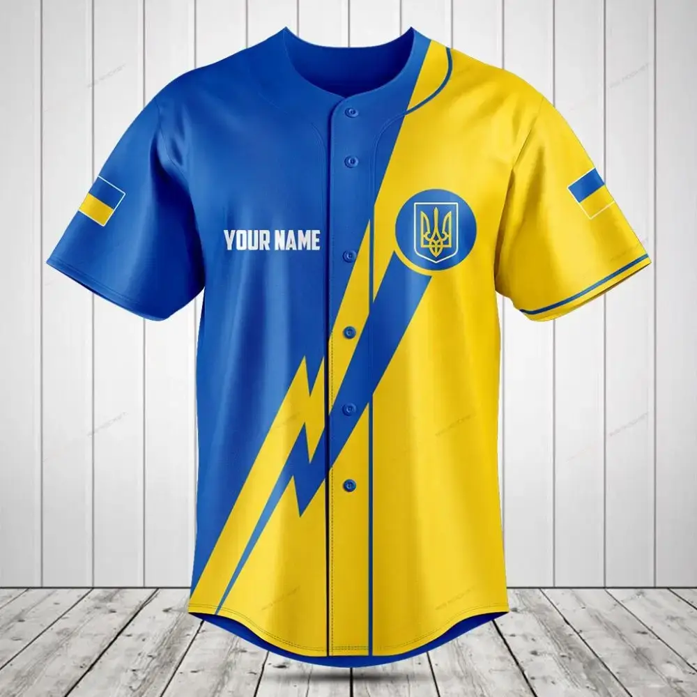 Customizable Blue & Yellow Ukrainian Baseball Jersey – Personalized Sportswear Gift Image