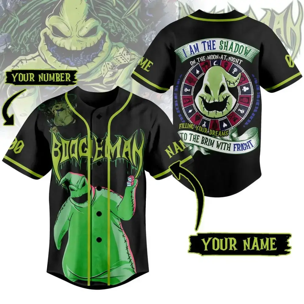 Customizable Boogeyman Baseball Jersey - Personalized Name & Number - Spooky Green Design Image