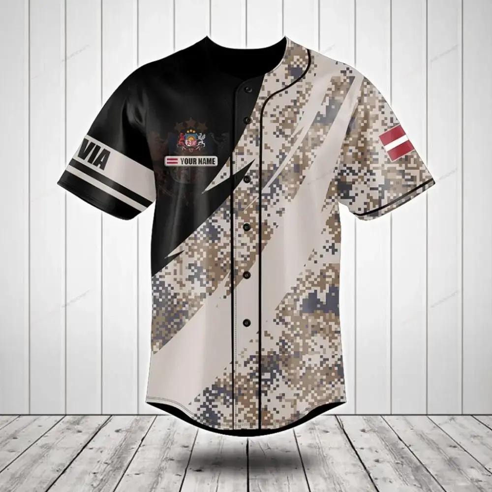 Customizable Camo Baseball Jersey - Personalized Name & Flag Design - Perfect Gift! Image