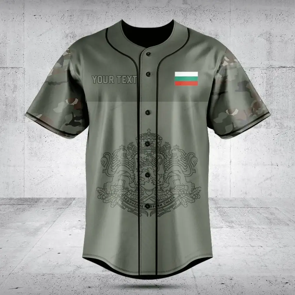 Customizable Camo Baseball Jersey With Bulgarian Flag & Crest - Perfect For Teams & Fans Image