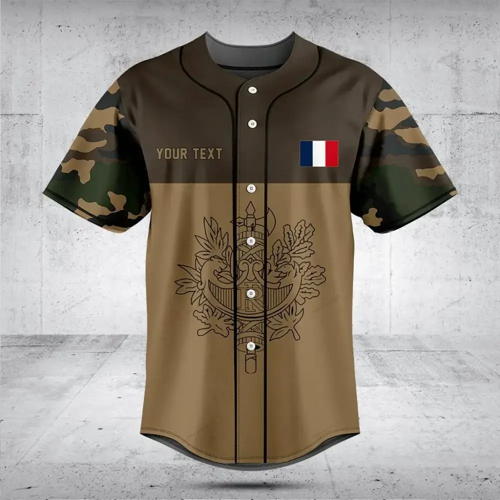 Customizable Camo Baseball Jersey With French Flag Patch – Unique Design & Comfort Image