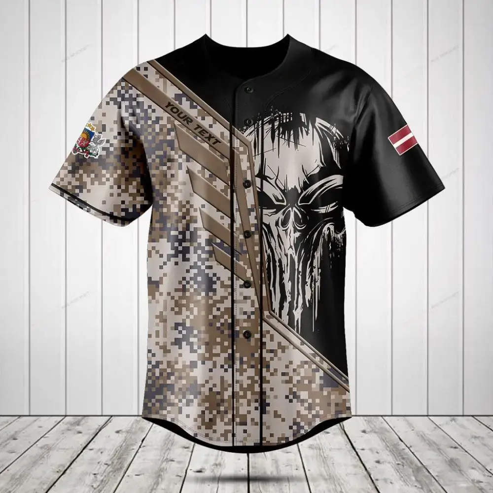 Customizable Camo Skull Baseball Jersey – Personalized Design, Perfect For Teams & Fans Image