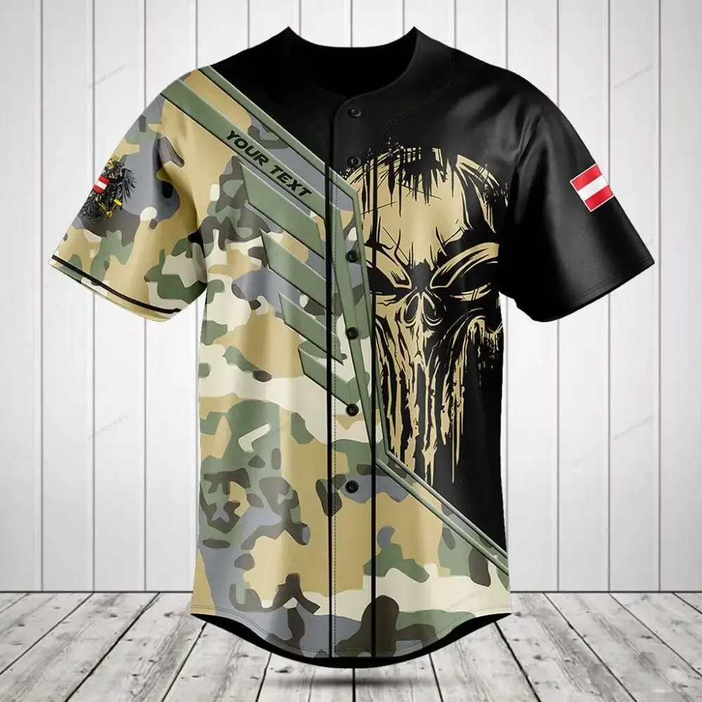 Customizable Camo Skull Baseball Jersey - Bold Military Style, Perfect For Sports Fans Image