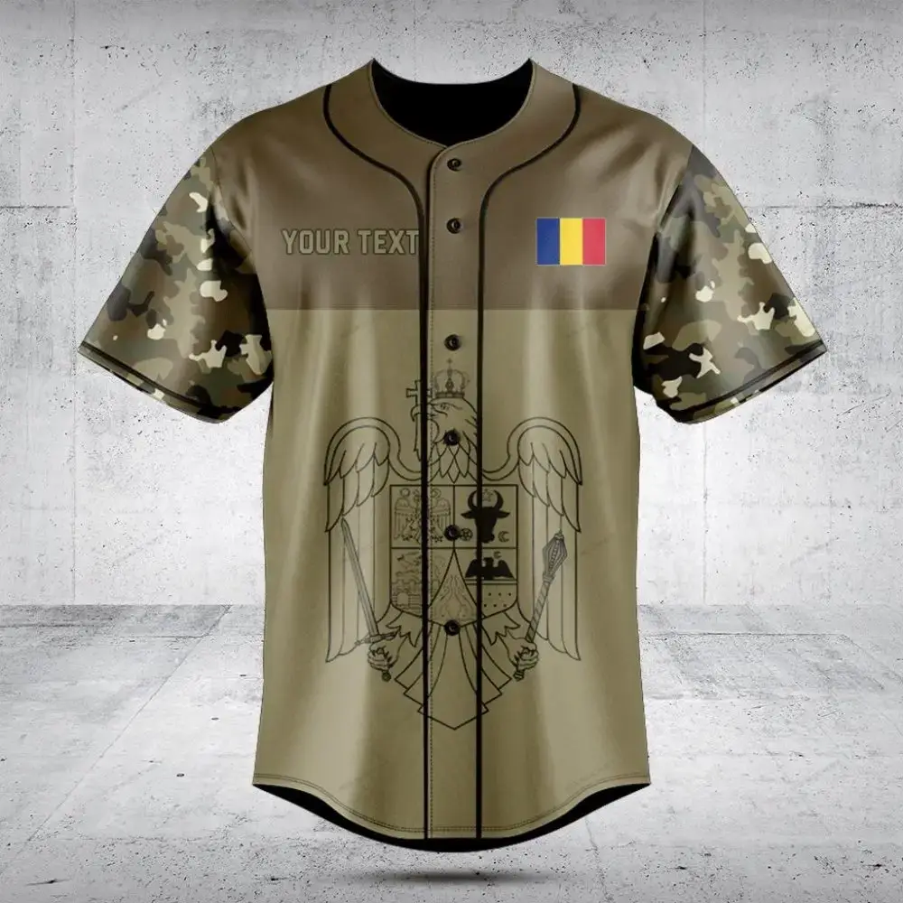 Customizable Camouflage Baseball Jersey With Flag & Eagle Design - Perfect For Sports & Casual Wear Image